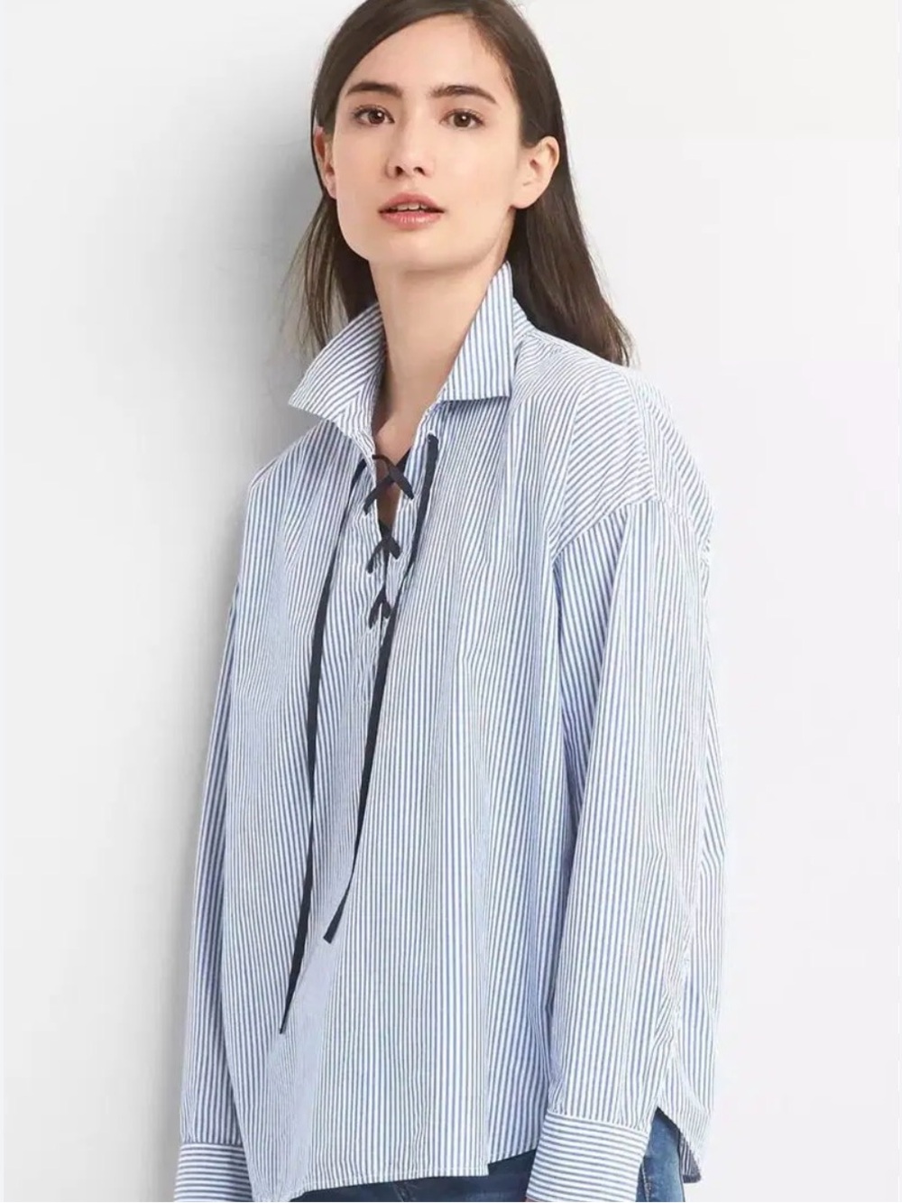 GAP Striped Lace-up Shirt | size XXL